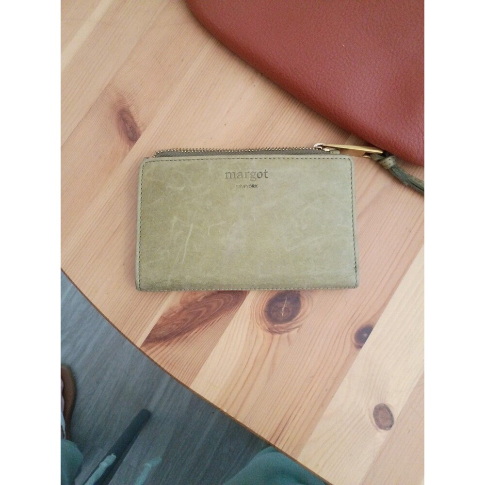 Margot New York Soft Patty Wristlet Wallet Genuine Leather Army Green